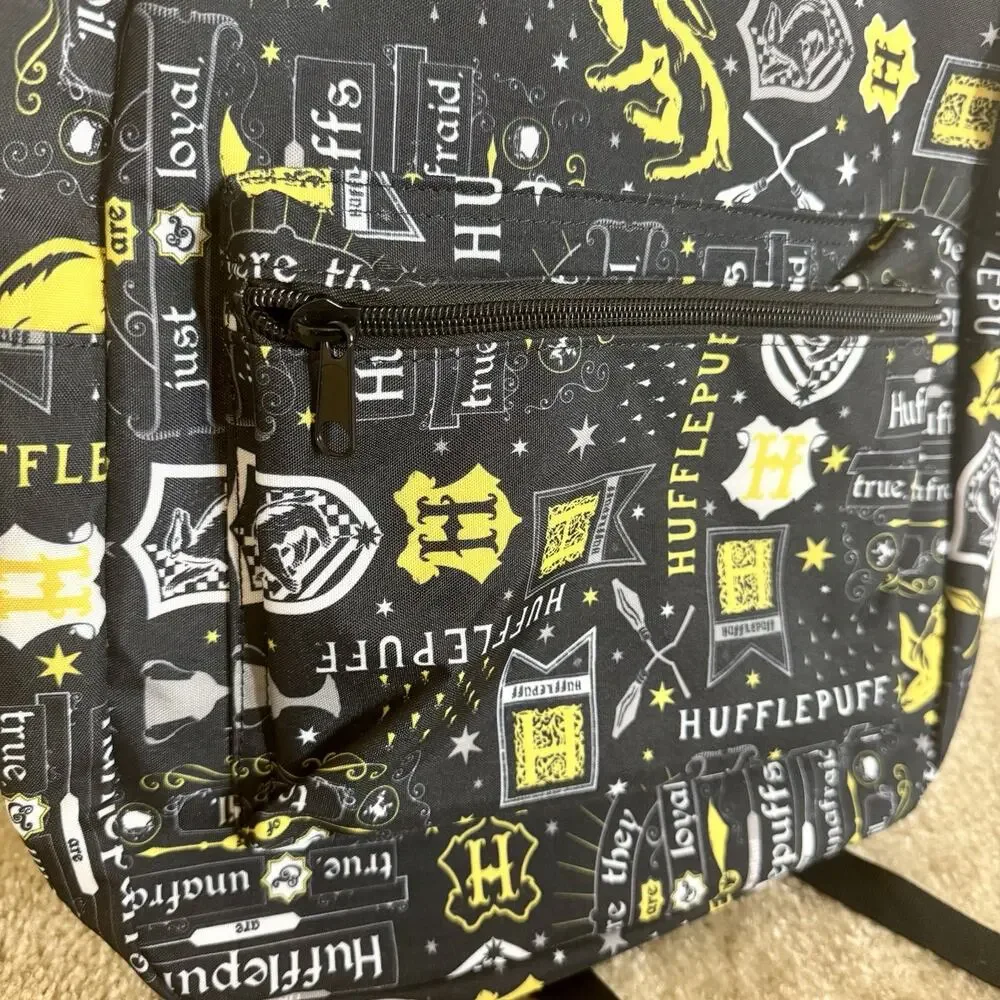 Harry Potter Hufflepuff Backpack Black Yellow Hogwarts House Laptop Bag NWOT
